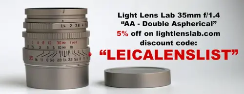 Light Lens Lab 35mm f1.4 "11873" available for pre-order with discount code "LEICALENSLIST"