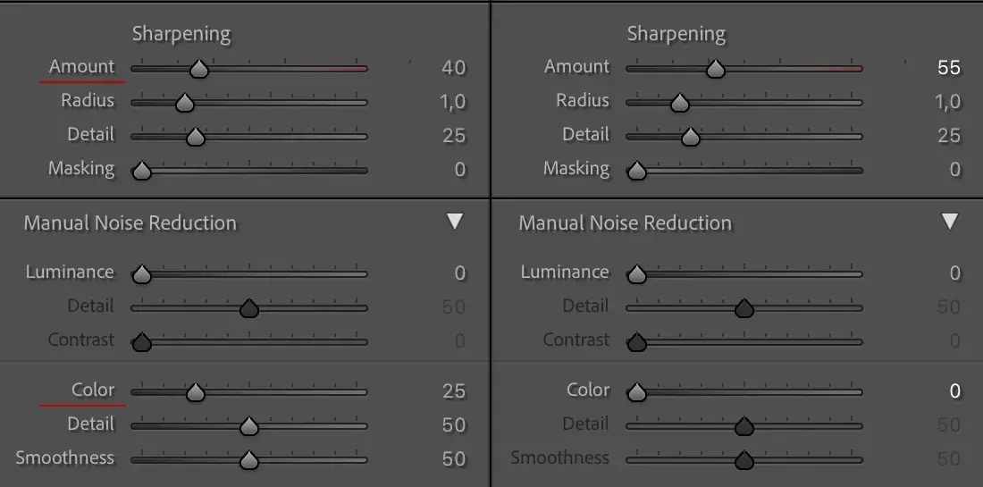 Correct settings in Lightroom