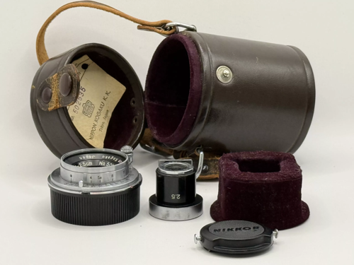 Nippon Kogaku Japan W-Nikkor 2.5cm f4 with viewfinder, pouch and M adapter